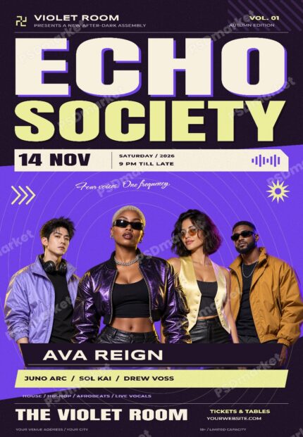Echo Society DJ Collective Nightlife Flyer PSD Template watermarked preview