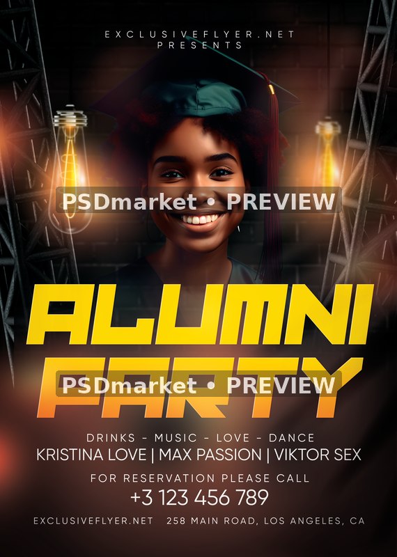 Edison Bulb Graduate Alumni Party Flyer PSD Template — PSD template preview