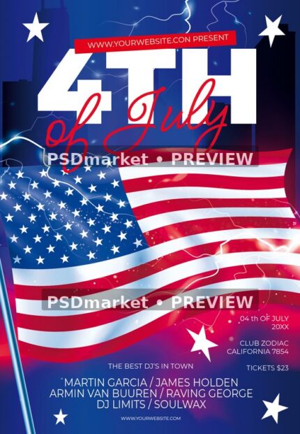 Electric Flag 4th of July Flyer PSD Template — PSD template preview