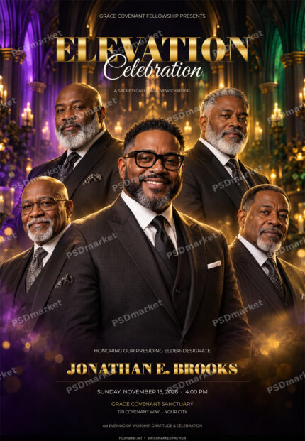 Elevation Celebration — Grace Covenant editable PSD flyer with PSDmarket preview watermark