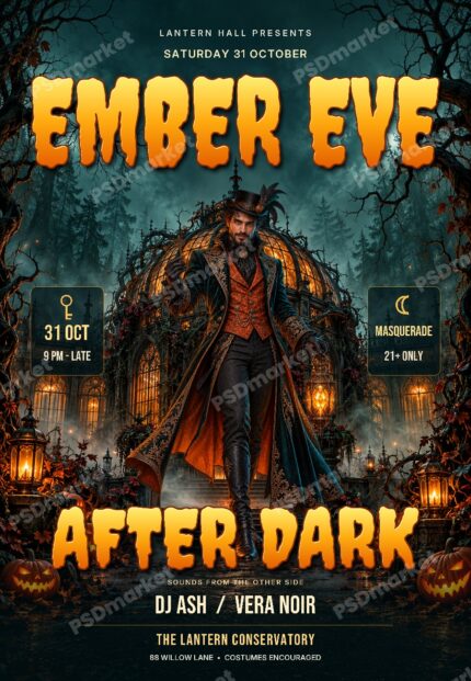 Ember Eve Halloween Flyer — Watermarked Preview with diagonal PSDmarket watermark
