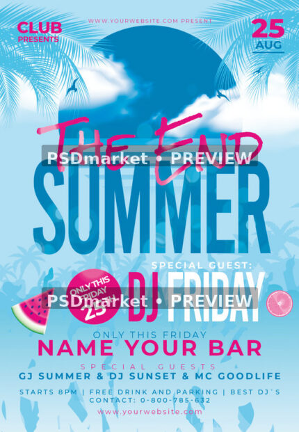 End of Summer Party Flyer PSD Template — PSD template preview