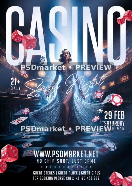 Evening Gown Casino Night Flyer PSD Template — PSD template preview