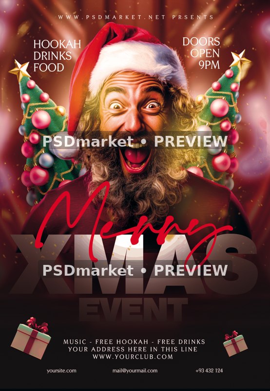 Excited Santa Merry Xmas Event Flyer PSD Template — reduced watermarked source artwork preview