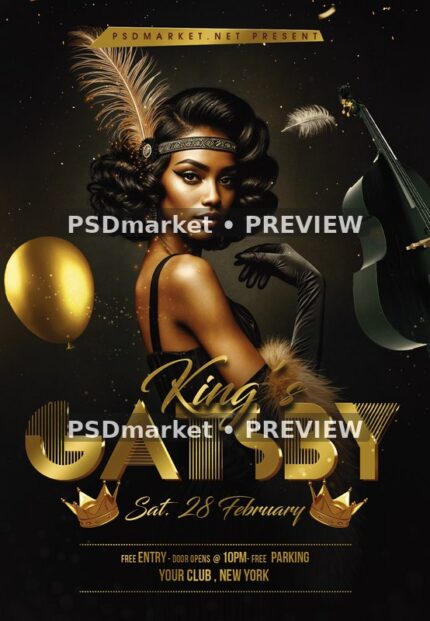 Feathered Flapper Kings Gatsby Flyer PSD Template — PSD template preview