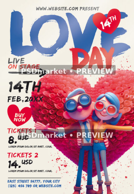 February 14 Love Day Flyer PSD Template — PSD template preview