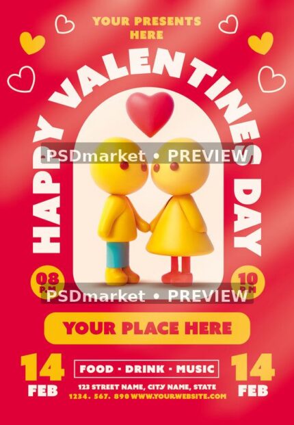 February 14 Valentines Day Flyer PSD Template — PSD template preview