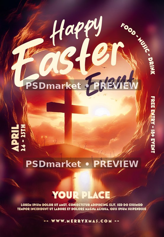 Fiery Cross Happy Easter Event Flyer PSD Template — PSD template preview