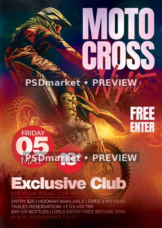 Fiery Motocross Night Flyer PSD Template — PSD template preview