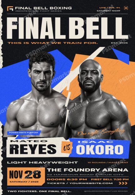 Final Bell Boxing Fight Night Flyer PSD Template — PSD template preview