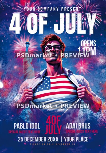 Fireworks Fourth of July Party Flyer — reduced watermarked preview of the supplied artwork