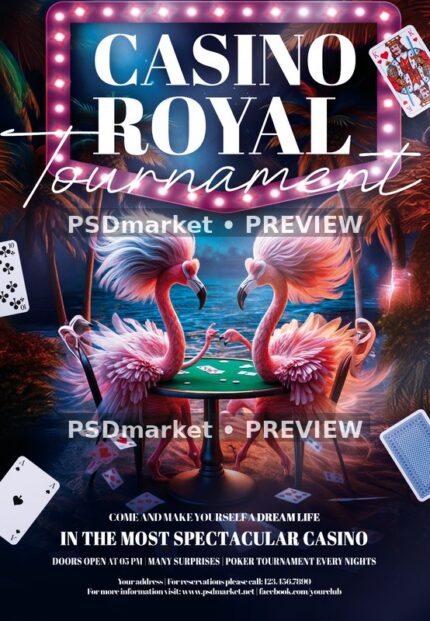 Flamingo Pair Casino Tournament Flyer — reduced watermarked source artwork preview