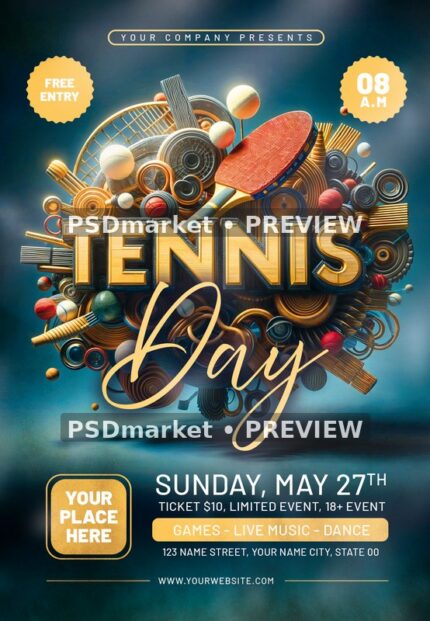 Floating Paddle Tennis Day Flyer PSD Template — PSD template preview
