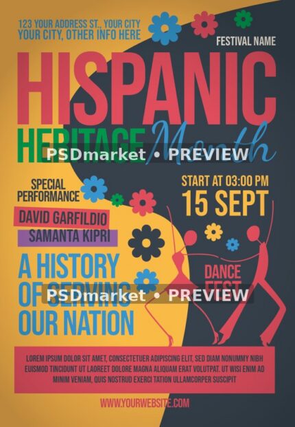 Floral Dance Hispanic Heritage Month Flyer PSD Template — PSD template preview