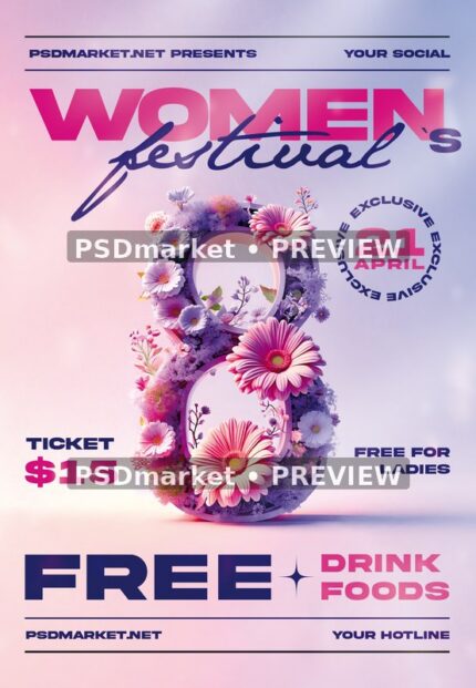 Floral Eight Women's Festival Flyer — watermarked source artwork preview