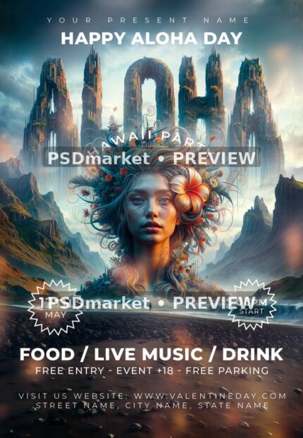 Floral Portrait Aloha Beach Party Flyer — reduced watermarked source artwork preview