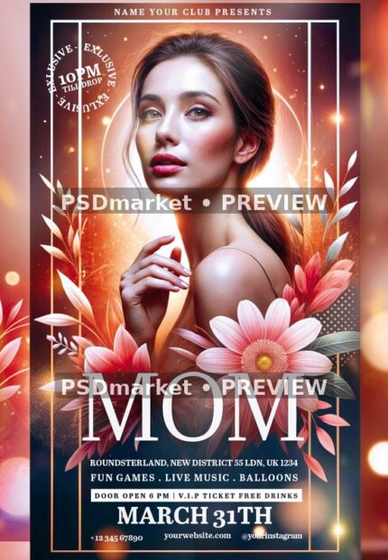 Floral Portrait Mom Event Flyer PSD Template — PSD template preview