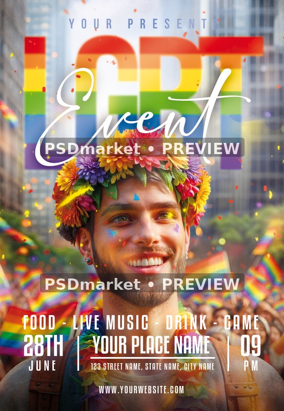 Flower Crown LGBT Event Flyer PSD Template — PSD template preview
