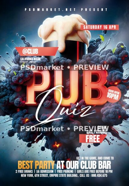 Foam Splash Pub Quiz Flyer — reduced watermarked source artwork preview