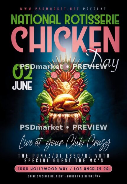 Food Throne Rotisserie Chicken Day Flyer PSD Template — PSD template preview