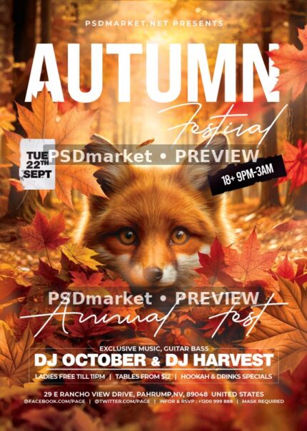 Fox Cub Annual Autumn Festival Flyer PSD Template — PSD template preview