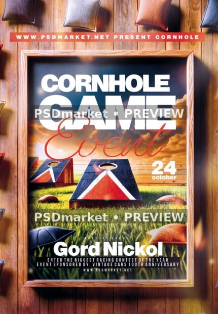 Framed Cornhole Board Game Event Flyer — reduced watermarked source artwork preview