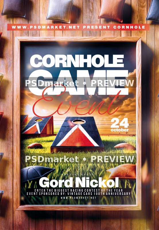 Framed Cornhole Board Game Event Flyer PSD Template — PSD template preview