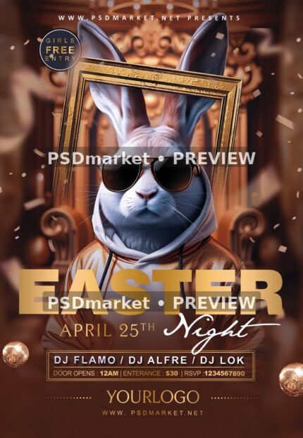 Framed Rabbit Easter Night Flyer — watermarked source artwork preview