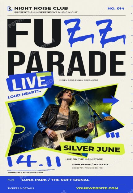 Fuzz Parade Indie Rock Live Music Flyer PSD Template watermarked preview
