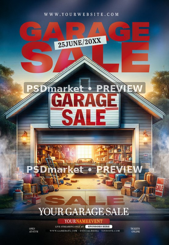 Gabled Garage Red Sale Flyer PSD Template — PSD template preview