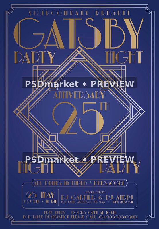 Gatsby Night Party Flyer PSD Template — PSD template preview