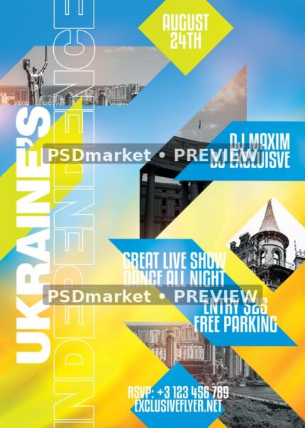 Geometric City Collage Ukraine Independence Flyer PSD Template — PSD template preview