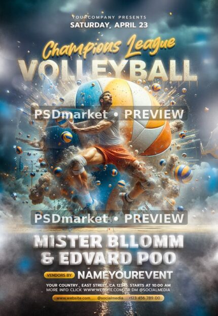 Giant Ball Volleyball Action Flyer PSD Template — PSD template preview
