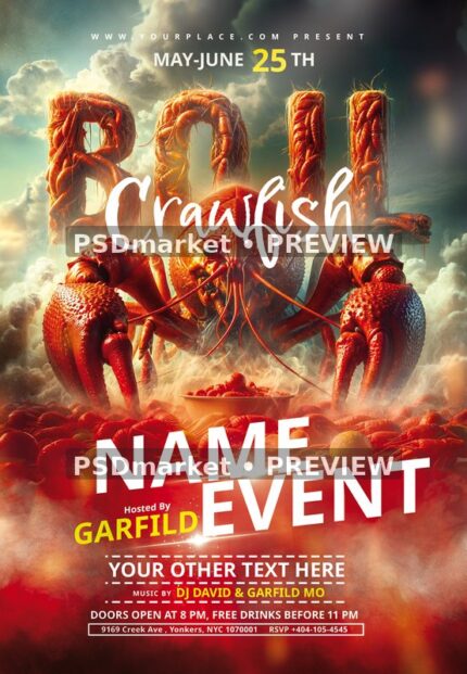 Giant Crawfish Cloud Boil Flyer PSD Template — PSD template preview