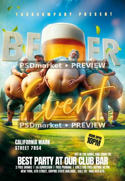 Giant Glass Beer Event Flyer PSD Template — PSD template preview