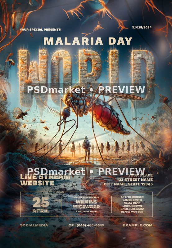 Giant Mosquito World Malaria Day Flyer PSD Template — PSD template preview