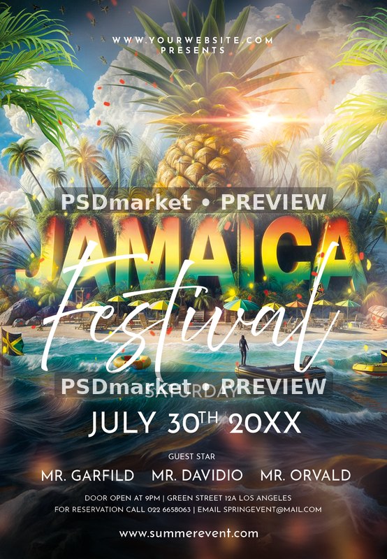 Giant Pineapple Jamaica Festival Flyer PSD Template — PSD template preview