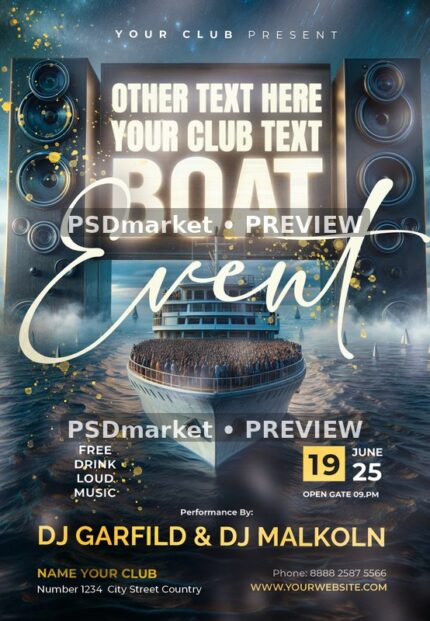 Giant Speaker Cruise Boat Event Flyer PSD Template — PSD template preview