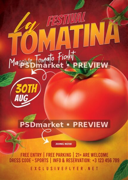 Giant Tomato La Tomatina Festival Flyer — reduced watermarked source artwork preview