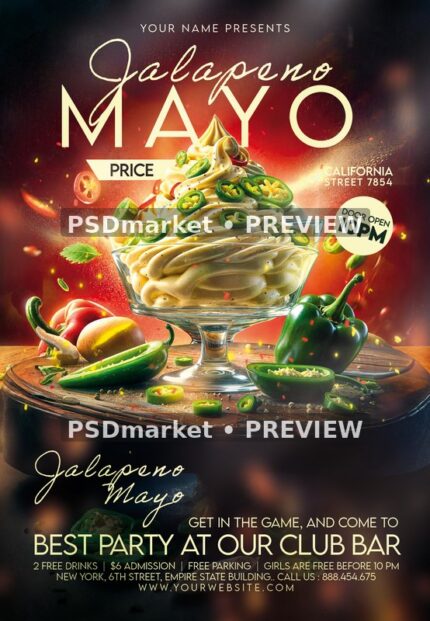 Glass Bowl Jalapeno Mayo Event Flyer PSD Template — PSD template preview