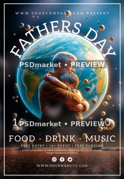Globe Embrace Fathers Day Flyer PSD Template — PSD template preview