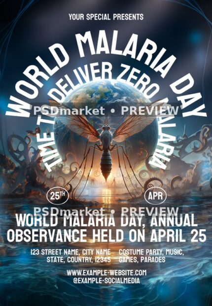 Globe Insect World Malaria Day Flyer PSD Template — PSD template preview