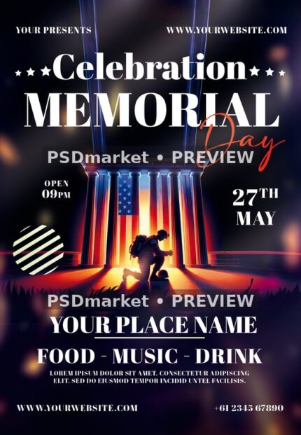 Glowing Colonnade Memorial Day Celebration Flyer PSD Template — PSD template preview