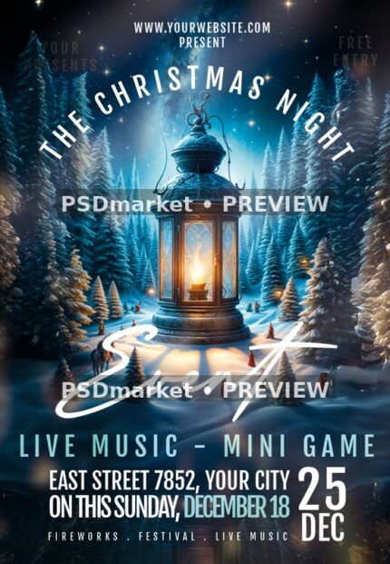 Glowing Lantern Christmas Night Flyer PSD Template — reduced watermarked source artwork preview