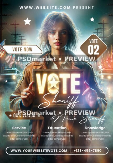 Glowing Sign Portrait Sheriff Campaign Flyer PSD Template — PSD template preview