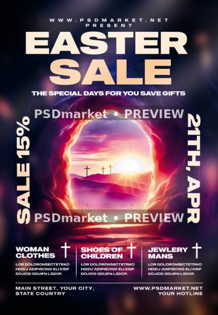 Glowing Tomb Easter Sale Flyer PSD Template — PSD template preview