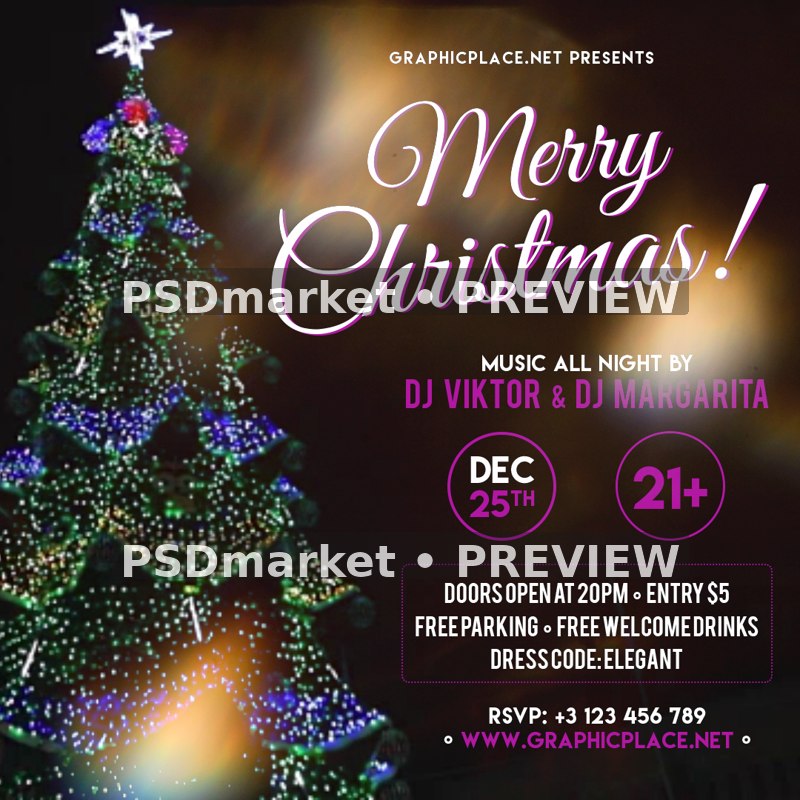 Glowing Tree Christmas Social PSD and Video Background — PSD template preview