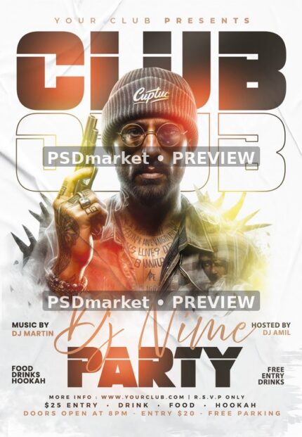 Gold Handgun Portrait Club DJ Flyer PSD Template — PSD template preview