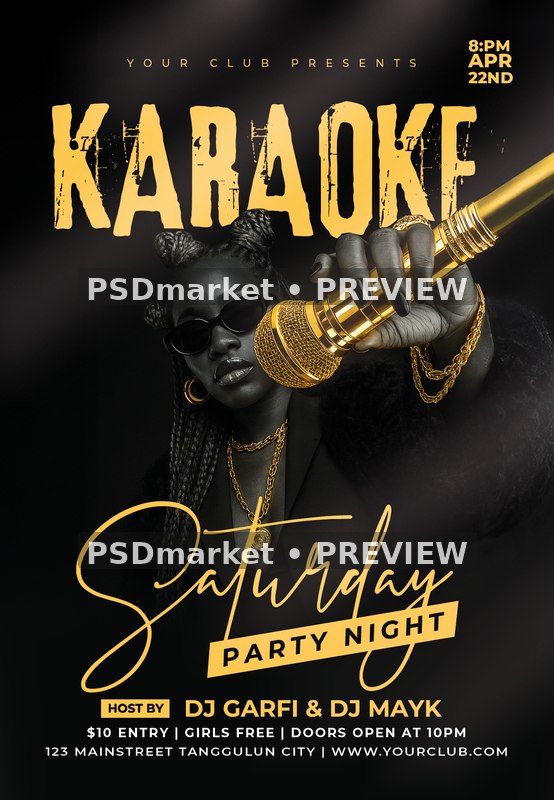 Gold Microphone Karaoke Saturday Flyer — reduced watermarked preview of the supplied artwork