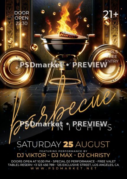 Gold Speaker Barbecue Nights Flyer PSD Template — PSD template preview